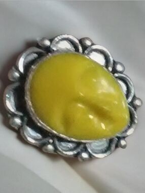 Artisan Handmade Yellow Carved Face Silver Ring